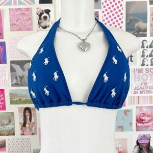 polo ralph lauren y2k blue logo triangle bikini top size M